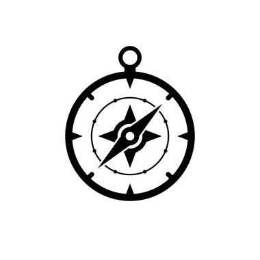 Pusula simgesi. Siyah, minimalist simge beyaz arkaplanda izole edilmiş. Basit bir siluet pusula. Web sitesi sayfası ve mobil uygulama tasarım vektör ögesi.