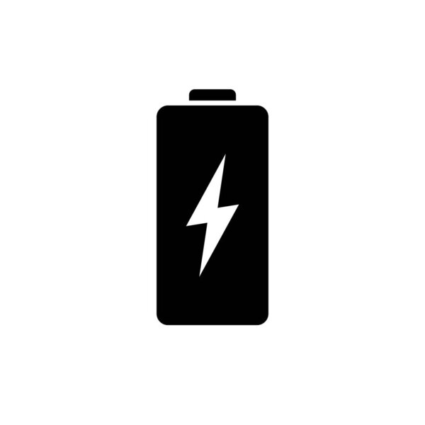 Battery icon. Black, minimalist icon isolated on white background. Battery simple silhouette. Web site page and mobile app design vector element.