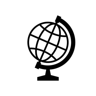 Dünya ikonu. Siyah, minimalist simge beyaz arkaplanda izole edilmiş. Küresel basit siluet. Web sitesi sayfası ve mobil uygulama tasarım vektör ögesi.