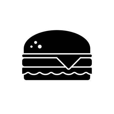 Burger ikonu. Siyah, minimalist simge beyaz arkaplanda izole edilmiş. Hamburger basit bir siluet. Web sitesi sayfası ve mobil uygulama tasarım vektör ögesi.