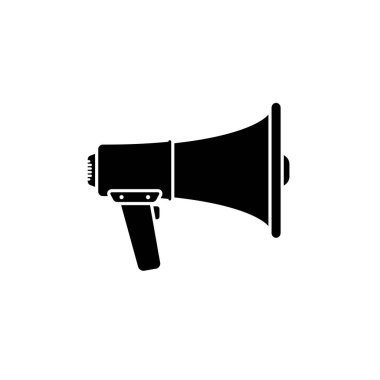Megafon simgesi. Siyah, minimalist simge beyaz arkaplanda izole edilmiş. Megafon basit siluet. Web sitesi sayfası ve mobil uygulama tasarım vektör ögesi.