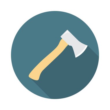 Uzun gölgeli balta dairesi simgesi. Düz tasarım tarzı. Baltayla basit siluet. Modern yuvarlak renkli simge. Web sitesi sayfası ve mobil uygulama tasarım vektör ögesi