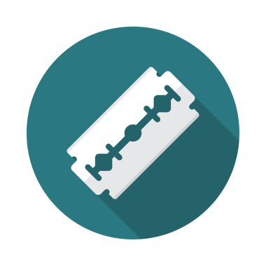 Uzun gölgeli Jilet Çemberi ikonu. Düz tasarım tarzı. Tıraş bıçağı basit bir siluet. Modern, minimalist, renkli yuvarlak bir simge. Web sitesi sayfası ve mobil uygulama tasarım vektör ögesi.
