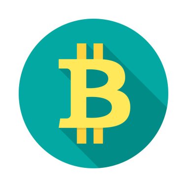 Uzun gölgeli Bitcoin daire simgesi. Düz tasarım tarzı. Şifreli para birimi basit siluet. Modern, minimalist, renkli yuvarlak bir simge. Web sitesi sayfası ve mobil uygulama tasarım vektör ögesi