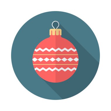 Uzun gölgeli bir Noel balosu ikonu. Düz tasarım tarzı. Noel balosu basit bir siluet. Modern, minimalist, renkli yuvarlak bir simge. Web sitesi sayfası ve mobil uygulama tasarım vektör ögesi.