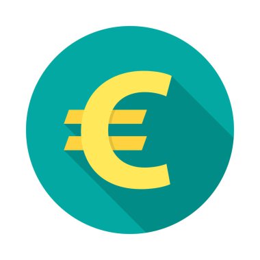 Uzun gölgeli bir Avrupa dairesi ikonu. Düz tasarım tarzı. Avrupa 'nın basit silueti. Modern, minimalist, renkli yuvarlak bir simge. Web sitesi sayfası ve mobil uygulama tasarım vektör ögesi.