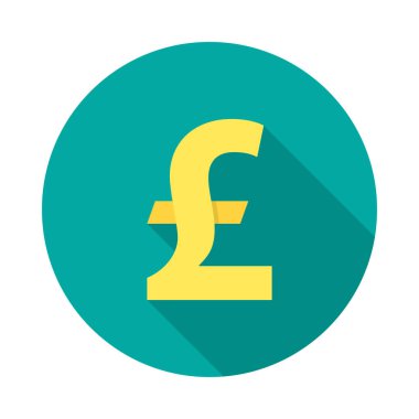 Uzun gölgeli Sterling Circle ikonu. Düz tasarım tarzı. Sterlin, basit siluet. Modern, minimalist, renkli yuvarlak bir simge. Web sitesi sayfası ve mobil uygulama tasarım vektör ögesi.