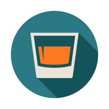 Uzun gölgeli cam daire simgesi. Düz tasarım tarzı. Cam gibi bir siluet. Modern, minimalist, renkli yuvarlak bir simge. Web sitesi sayfası ve mobil uygulama tasarım vektör ögesi.