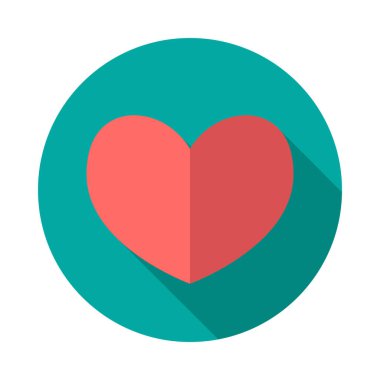 Uzun gölgeli kalp çemberi ikonu. Düz tasarım tarzı. Kalp basit bir siluet. Modern, minimalist, renkli yuvarlak bir simge. Web sitesi sayfası ve mobil uygulama tasarım vektör ögesi.