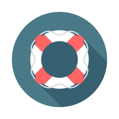 Uzun gölgeli Lifebuoy ikonu. Düz tasarım tarzı. Yuvarlak simge. Lifebuoy silueti. Basit bir daire simgesi. Modern renkli düz simge. Web sitesi sayfası ve mobil uygulama tasarım vektör ögesi.