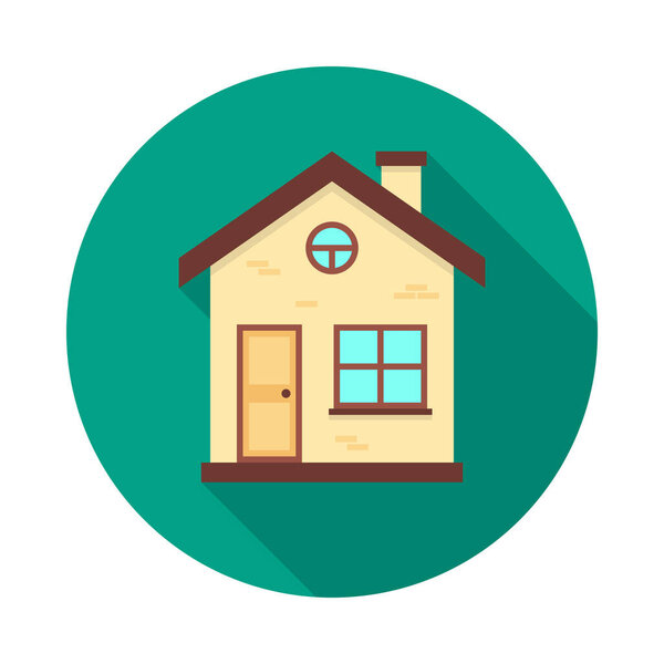 House circle icon with long shadow. Flat design style. House simple silhouette. Modern, minimalist, round icon in stylish colors. Web site page and mobile app design vector element.