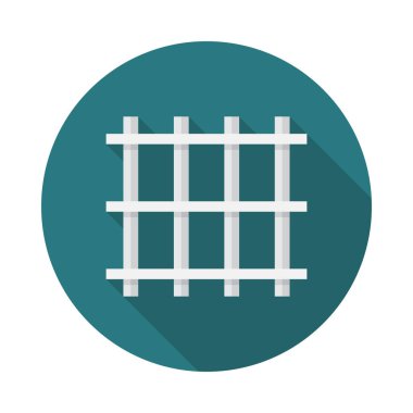 Hapishane parmaklıkları uzun gölgeli çember simgesi. Düz tasarım tarzı. Hapishane şebekesi basit bir siluet. Modern, minimalist, renkli yuvarlak bir simge. Web sitesi sayfası ve mobil uygulama tasarım vektör ögesi.