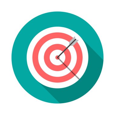 Uzun gölgeli hedef daire simgesi. Düz tasarım tarzı. Dartboard basit silueti. Modern, minimalist, renkli yuvarlak bir simge. Web sitesi sayfası ve mobil uygulama tasarım vektör ögesi.
