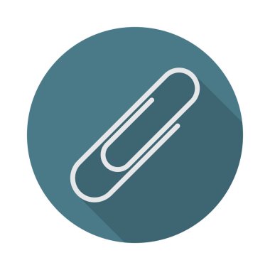 Uzun gölgeli ataç daire simgesi. Düz tasarım tarzı. Ataç basit bir siluet. Modern, minimalist, renkli yuvarlak bir simge. Web sitesi sayfası ve mobil uygulama tasarım vektör ögesi.