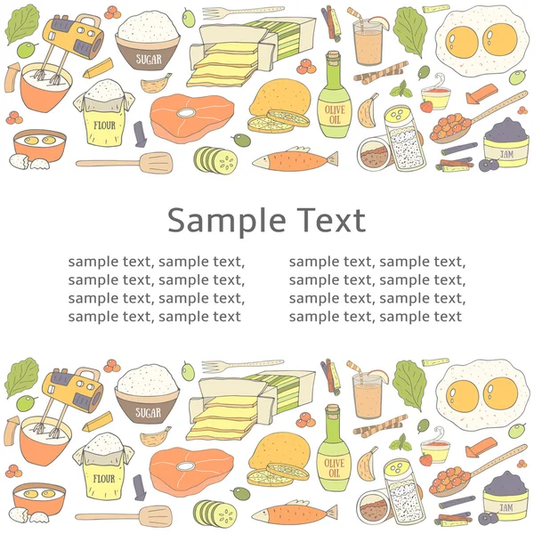 stock vector Postcard with food collection and text space