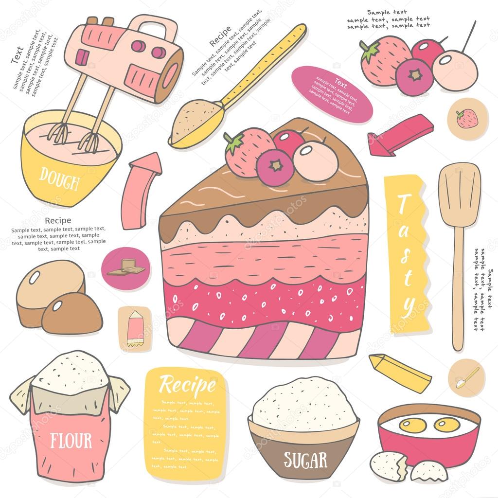 Cake ingredients collection. Food background