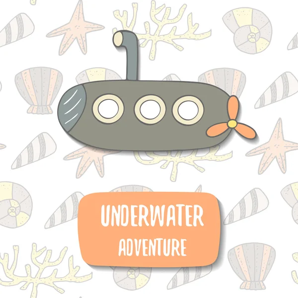 Carte postale mignonne avec dessin animé sous-marin — Image vectorielle