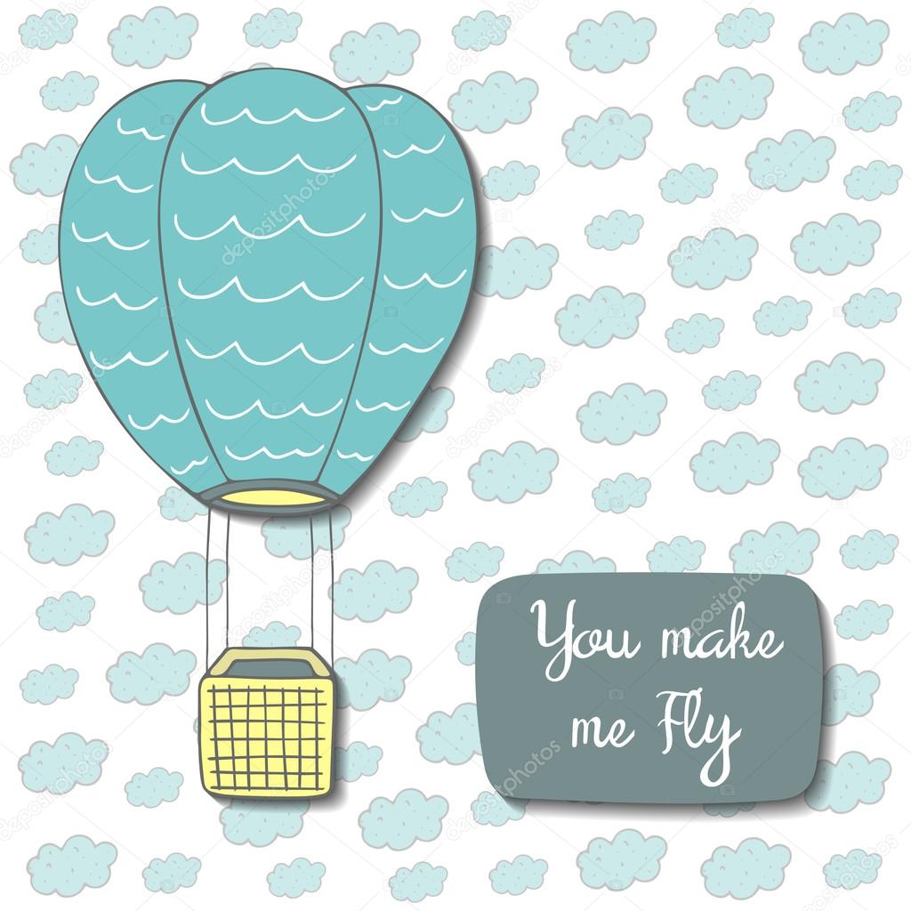 Cute postcard with air balloon