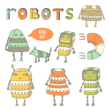 Şirin buhar punk robotlar koleksiyonu.