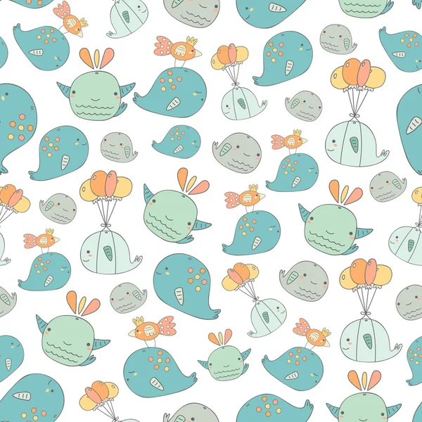 Cute whales seamless pattern — Stock Vector