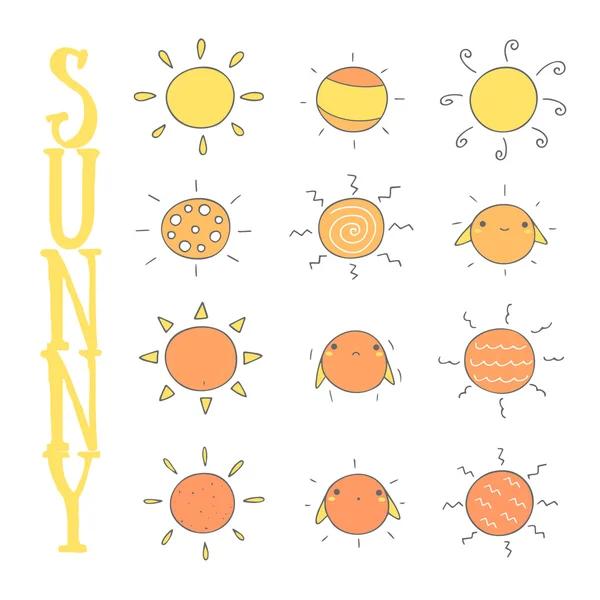 귀여운 태양 아이콘 모음 — 스톡 벡터
