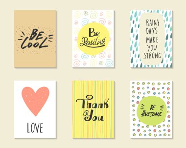 Şirin elle çizilmiş doodle kartpostallar, kartları