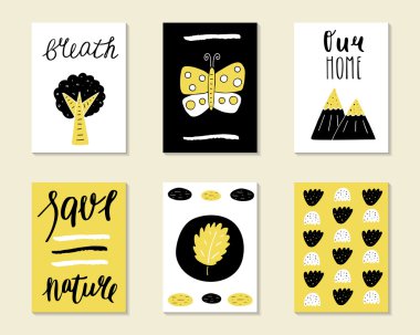 Şirin elle çizilmiş doodle kartpostallar