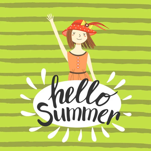 Söt handritad Hello Summer-kort — Stock vektor