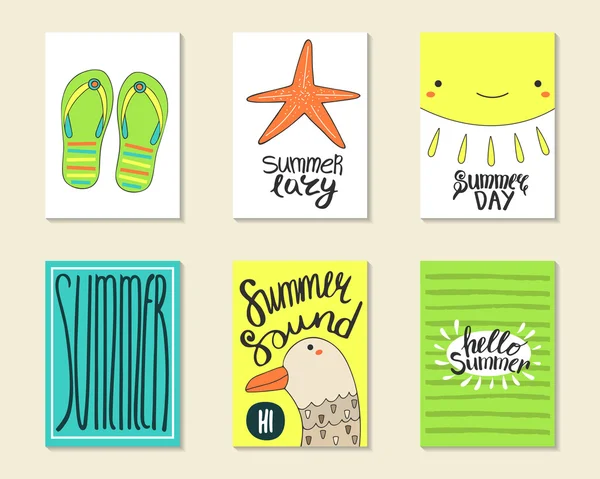 Bonitas tarjetas de fiesta de verano doodle — Archivo Imágenes Vectoriales