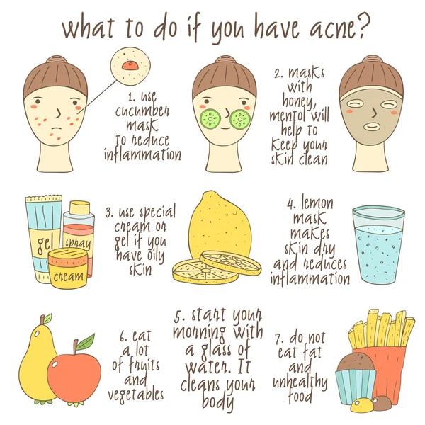 Infográfico sobre o que fazer se você tem acne . —  Vetores de Stock