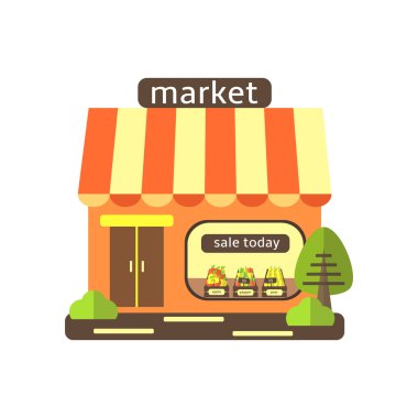 Sevimli düz stil sokak Dükkanı, süpermarket.