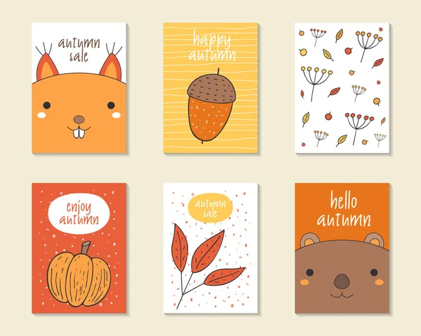 Bonito doodle cartões de outono —  Vetores de Stock