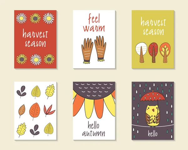 Bonito doodle tarjetas de otoño — Vector de stock