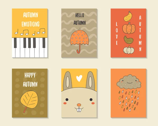 Cartes d'automne mignon doodle — Image vectorielle