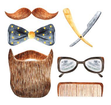 Watercolor hipster man objects