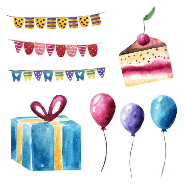 Watercolor birthday, holiday, party objects collection