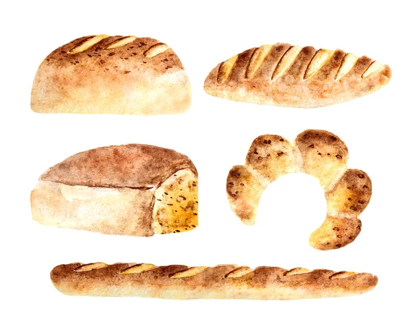 Watercolor fresh bread bakeries — Stock Photo, Image