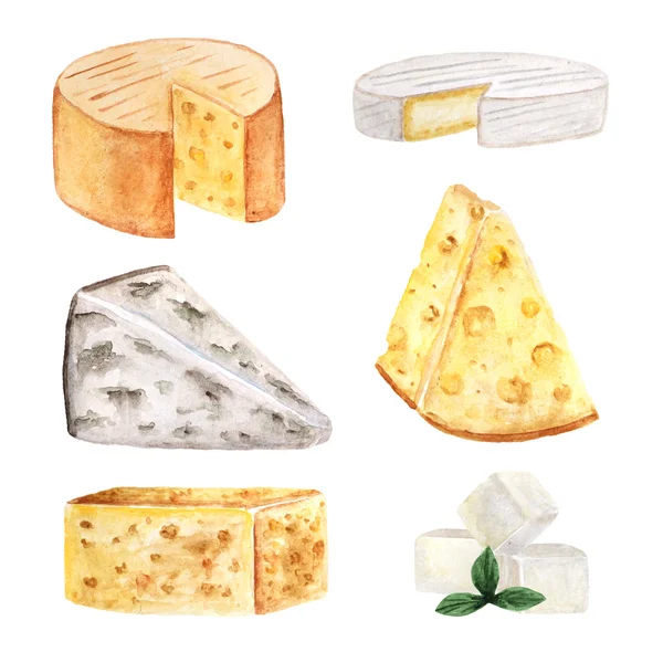 Watercolor cheese collection — Stock Photo, Image