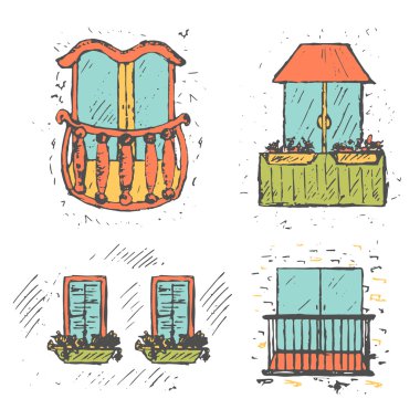 Şirin Avrupa elle çizilmiş kroki balkon koleksiyonu