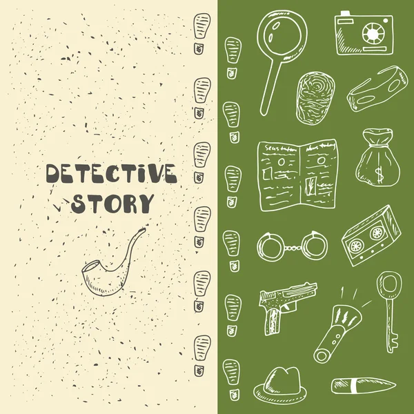 Doodle detective objecten — Stockvector