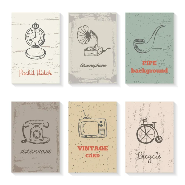 Conjunto de seis tarjetas vintage — Vector de stock