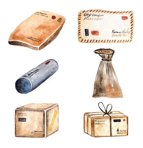 Watercolor parcels collection — Stok fotoğraf