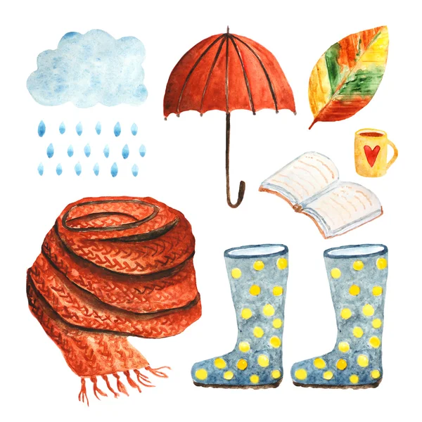 Watercolor autumn objects collection