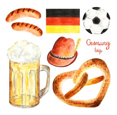 Watercolor Germany trip objects