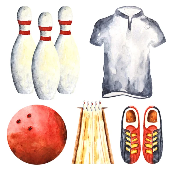 Watercolor bowling game objects — Stockfoto