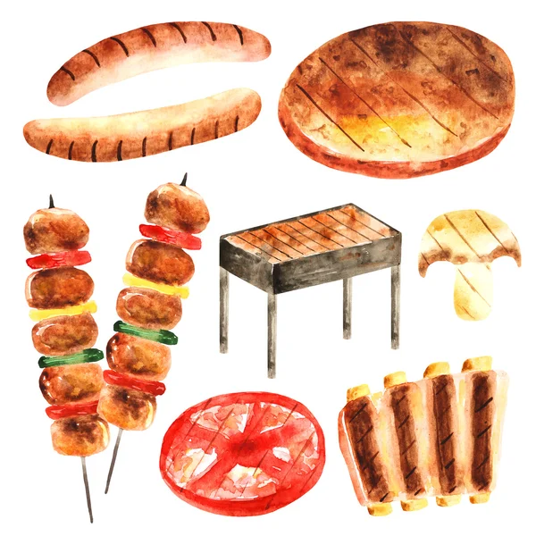 Watercolor barbeque food — Stockfoto