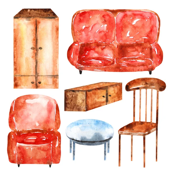 Watercolor furniture collection — Stock fotografie