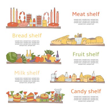 Elle çizilmiş doodle süpermarket rafları