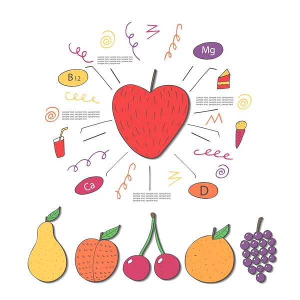 Hand drawn doodle fruits and berries — Stockvector