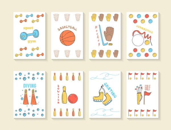 Hand getrokken doodle sport spellen kaarten — Stockvector